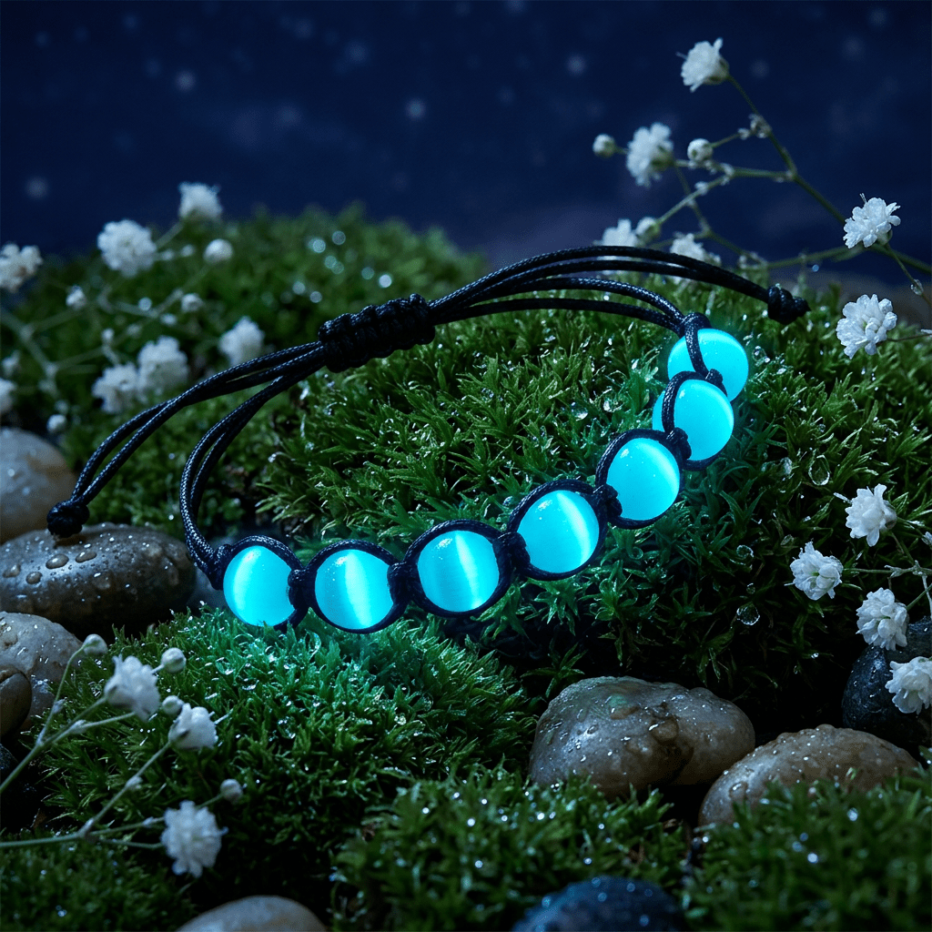 Luminous Stone Beaded Bracelet, Braided Rope Charm